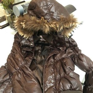Shiny Brown XS Down Parka w/Detachable Hood